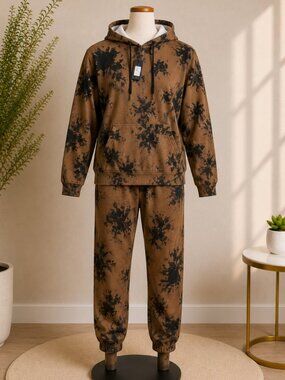 Ocean Current Men’s Brown Black Fleece Hoodie Jogger Set Size M NWT